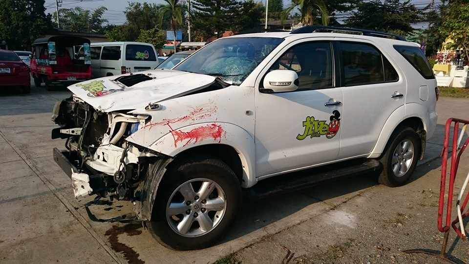 The car which collided head on with the bike.